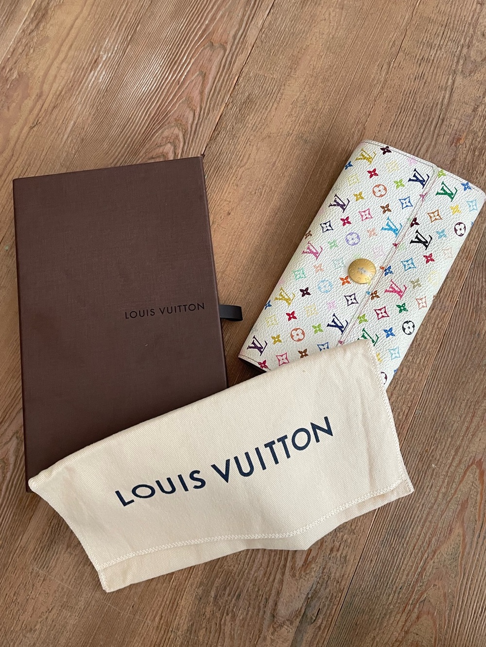Louis Vuitton Sarah Wallet Murakami White Multicolor Monogram Authentic - Picture 16 of 17